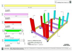 an image of a wooden structure with different colors and measurements on the bottom, along with diagrams