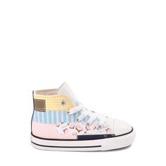 Converse Chuck Taylor All Star Hi Sneaker - Baby / Toddler - Picnic Patchwork Playful Multicolor Spring Sneakers, Multicolor Canvas High-top Sneakers With Round Toe, Multicolor High-top Canvas Sneakers, Multicolor Canvas High-top Sneakers, Cute Low-top Canvas Sneakers, Cute Canvas Low-top Sneakers, Spring Cotton High-top Sneakers With Round Toe, Playful Spring Sneakers For Playtime, Spring Cotton High-top Sneakers