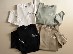 four long - sleeved t - shirts with the name indigone on them