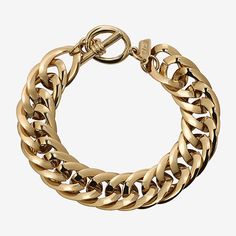 Bold and stylish, this bracelet features a double curb link in a polished gold tone for a fashion forward accessory that goes great with any outfit.Circumference: 7 1/2 InchJewelry Closure: Toggle ClaspMetal Color: Gold ToneChain Length: 7 1/2 InchChain Construction: CurbCare: Wipe CleanBracelet Type: Chain BraceletsMetal: AlloyIs Beaded: NoCountry of Origin: Made in US Gold Metal Bracelet With Curb Chain, Gold Bracelet With Curb Chain Link, Gold Curb Chain Metal Bracelet, Gold Metal Curb Chain Bracelet, Gold Metal Cuban Link Bracelet, Dubai Outfits, 1928 Jewelry, Love Jewelry, Arm Candy