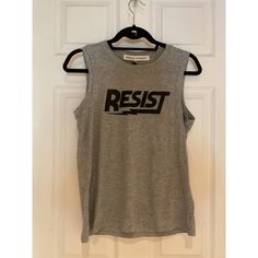 Rebecca Minkoff Resist Muscle Tee Xs Heather Gray & Black Style#R19401a17 Nwt. Pit To Pit - 18” Shoulder To Waist - 23” Casual Sleeveless T-shirt With Logo Print, Casual Logo Print Tank Top For Spring, Casual Spring Tank Top With Logo Print, Casual Tank Top With Logo Print For Spring, Gray Casual Tank Top For Everyday, Casual Gray Tank Top For Everyday, Trendy Heather Grey Tops For Streetwear, Trendy Heather Grey Top For Streetwear, Fitted Casual Muscle Tee