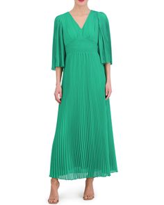 Vince Camuto-Pleated Bell-Sleeve Maxi Dress - Crafted of airy chiffon, this floaty maxi dress features a pretty, pleated skirt and voluminous, semi-sheer bell sleeves. The dress features a V neckline and smocked empire waist. Pair it with platform wedge sandals for an effortless weekend-getaway look. Floaty Maxi Dress, Sale Clothing, Dress Crafts, Sleeve Maxi Dress, Mom Dress, Platform Wedge Sandals, Platform Wedge, Maxi Dress With Sleeves, Weekend Getaway