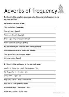 the adverbs of frequency worksheet is shown in black and white