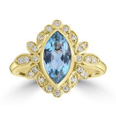 J36255 Luxury Aquamarine Ring With Bezel Setting, Luxury Marquise Diamond Ring With Gemstones, Class Design, 18k Yellow Gold Ring, Aquamarine Rings, Aquamarine Gemstone, Ring Style, Diamond Set, Yellow Gold Ring