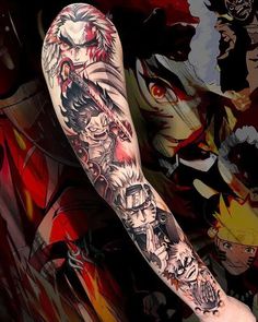 an arm with some anime characters on it and one is in the middle of his arm