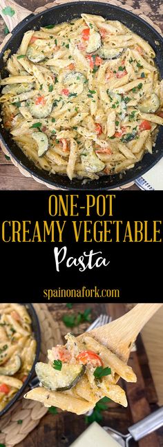 This One-Pot Creamy Vegetable Pasta is what healthy and delicious food is all about. We’re talking a ton of great flavors, simple heart-healthy ingredients, and all done in about 30 minutes. Serve it next to a crunchy baguette and a bottle of Spanish wine for a fabulous meal. Creamy Vegetable Pasta, Vegetable Pasta Recipes, Pasta Healthy, 20 Minute Recipes, Spanish Wine, Vegetable Pasta, Vegetarian Recipe, Healthy Ingredients, Healthy Delicious