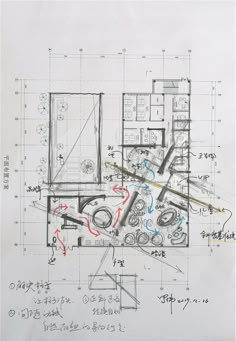 an architectural drawing with various drawings on it