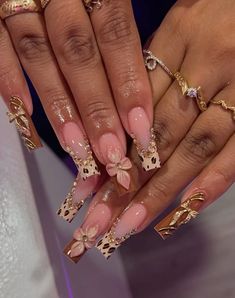 Nails Cheetah, Long Press On Nails, Cute Acrylic Nail Designs, Easy Nails, Nail Swag