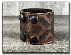 Leather Cuff Bracelet, Leather Wristband, Rocker Bracelet, Leather Cuff, Aztec - Etsy Adjustable Brown Leather Cuff Bracelet, Leather Concho Cuff Bracelet, Leather Cuff Bracelet With Concho, Adjustable Leather Wristband With Waxed Finish, Rustic Leather Cuff Bracelet With Leather Strap, Rustic Leather Cuff Bracelet, Adjustable Distressed Brown Leather Bracelet, Distressed Brown Leather Cuff Bracelet, Hand Tooled Leather Cuff Bracelet