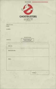 an invoice form for ghostbusters is shown