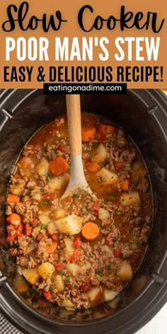 a slow cooker filled with meat and vegetables is ready to be cooked in the crock pot