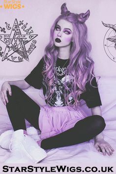 Goth Wig, Purple Demon, Demon Cosplay, Girl Halloween Makeup, Demon Makeup, Purple And Peach, Ombre Lace Front Wig