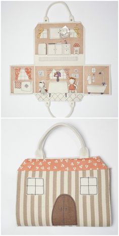 two pictures of purses with different designs on them