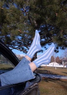 Women's Size 5-9. These Vertical blue stripes create a simple but fun style that you can pair with many different outfits! Material: Cotton polyester blend Casual Striped Socks For Spring, Trendy Striped Socks For Spring, Casual Striped Summer Socks, Trendy Blue Socks For Spring, Casual Blue Socks For Spring, Trendy Blue Socks For Summer, Comfortable Blue Socks For Summer, Comfortable Blue Summer Socks, Trendy Blue Summer Socks