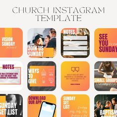 church instagram templates with orange and pink colors