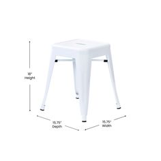 a white stool with measurements for the legs