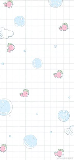 the wallpaper has strawberrys and bubbles on it