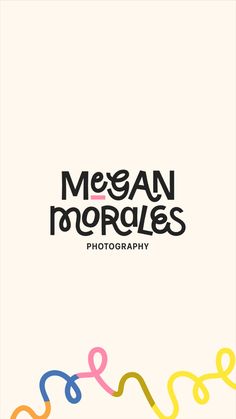 the logo for megan morraies is shown in black and white, with multicolor