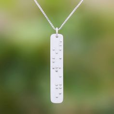 Reading courage in Braille dots in relief decorate the pendant of this necklace which is crafted from sterling silver and treated with a brushed-satin finish. Thai artisan Jantana creates this necklace for promoting bravery and strength. Silver Spring, Sterling Silver Necklace Pendants, Silver Pendant Necklace, Box Chain, Sterling Silver Pendant, Spring Rings, Sterling Silver Pendants, Dog Tag Necklace, Silver Pendant