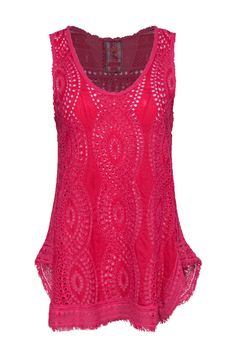 Current Boutique-Johnny Was - Hot Pink Eyelet & Embroidered Tank Sz S Summer Cotton Tops For Music Festival, Trendy Spring Festival Tank Top, Cotton Tank Top For Spring Music Festival, Pink Tank Top For Summer Festivals, Summer Festival Pink Tank Top, Summer Music Festival Tank Top, Cotton Tank Top For Summer Music Festival, Sleeveless Tank Top For Summer Music Festival, Casual Red Festival Tank Top