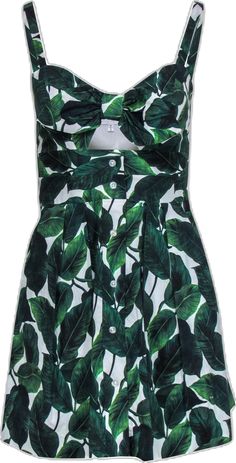 Current Boutique-Milly - Green & White Leaf Print Sleeveless Fit & Flare Dress w/ Cutout Sz 0 French Girl Chic, Draped Midi Dresses, White Leaf, French Girl, Leaf Print, Contemporary Fashion, Leaf Prints, Creative Fashion, Fit Flare Dress