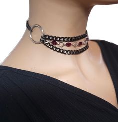 Gothic Metal Choker For Concerts, Emo Metal Choker For Festivals, Emo Style Metal Choker For Festivals, Emo Style Festival Jewelry With Chain, Punk Metal Choker For Alternative Fashion, Metal Emo Choker For Alternative Fashion, Edgy Silver Beaded Jewelry, Grunge Metal Choker For Festivals, Handmade Choker Necklace For Alternative Fashion