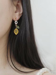 Material: 925 sterling silver, lemon beads Length: 1.3 in | 3.5 cmLemon dimension: 0.4 x 0.5 in | 1.0 x 1.4 cm Accesorios Aesthetic, Lemon Earrings, Short Curly Hairstyles For Women, Ethereal Jewelry, Your Adorable, Ear Clips, Earrings Ear, Yellow Earrings, Everyday Items