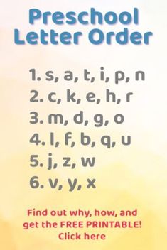 a poster with the words preschool letter order