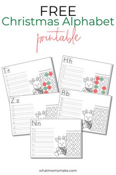 three christmas alphabet worksheets with the text free