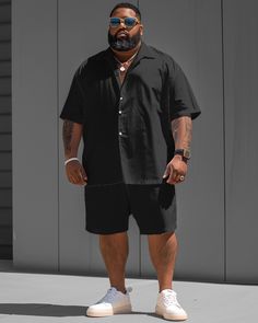 Wear a pure black shirt to show your masculine charm. This solid-color big guy's shirt and shorts set shows the unique charm of simple style. It is specially launched in large sizes to suit men of all sizes. Wherever you go, this versatile set can make you stand out. Specifications: Type: Men's Short Sleeve Shirt and Shorts Set Sizing:L to 9XL Designs: Solid Color, Black Fit Type:Loose Neckline: Lapel Neck Sleeve Length: Short Sleeve Fabric Weight Type: Extra Lightweight Season: Summer Occasion: Button Down Shirt And Shorts, Types Of Suits, Black Solid Color, Shirt And Shorts Set, Suit Men, Shorts Outfits, Shirt And Shorts, Pure Black, Mens Short Sleeve Shirt