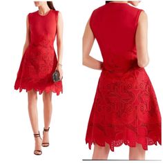 Antonio Berardi Red Cut Out Embroidered Dress With Gold Side Zipper. Nwt Tags -Sz 42 Details Department Women Category Dresses Material Rayon And Polyester Color Red Knit Lace Dress, Antonio Berardi, Guipure Lace, Knitted Dress, Home Design Decor, Lace Knitting, Embroidered Dress, Dress Materials, Side Zipper