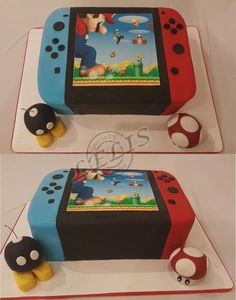 two cakes made to look like video games