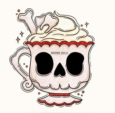 a drawing of a skull in a coffee cup