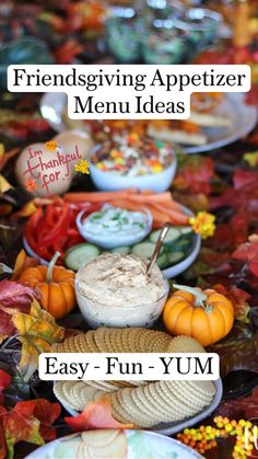 thanksgiving appetizer menu with pumpkins and other foods