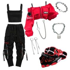 Red Lights Inspired Outfit Skz, Chk Chk Boom Outfit Inspired, Red And Black Dance Outfit, Vamp Outfit Style, Kpop Clothes Inspired Outfits, K Pop Fashion Inspired Outfits, Kpop Idol Outfits Inspired, K Pop Outfits Stage, Skz Concert Outfit Ideas