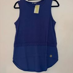 Mk Sleeveless Top We Offer Solid Blue 100%Michael Kors (Mesh Accents) Blue Tank Top For Layering, Sleeveless Athleisure Tops For Layering, Blue Athleisure Tops For Layering, Blue Casual Tank Top For Layering, Sleeveless Blue Tops For Layering, Dark Navy Blue, Solid Tops, Navy Color, Dark Navy