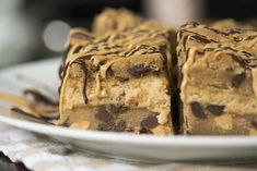 chocolate chip cookie bars on a white plate