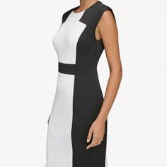 A Very Impressive Designer Dress. Calvin Klein A-line Formal Dresses, Modern White Sleeveless Midi Dress, White Midi Bodycon Office Dress, Chic White Bodycon Office Dress, Chic White Bodycon Dress For Office, White Sheath Bodycon Dress For Office, White Bodycon Midi Dress For Office, Dressy White Mini Dress For Workwear, White Dressy Mini Dress For Work