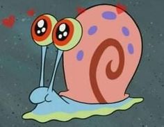 a cartoon snail with two eyes on it's back