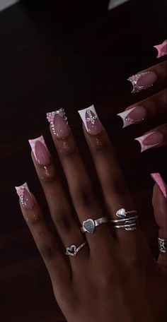 Girly Acrylic Nails, Cute Acrylic Nail Designs, Her Nails, French Acrylic Nails, Dope Nail Designs, Short Square Acrylic Nails