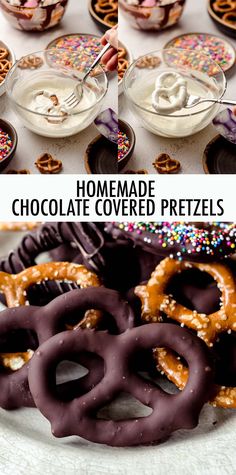 homemade chocolate covered pretzels with sprinkles on the top and bottom