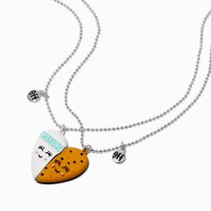 Best Friends Milk & Cookies Split Heart Pendant Necklaces - 2 Pack Piercing Kit, Food Accessories, Best Friend Necklaces, Milk Cookies, Fashionable Jewelry, Friend Necklaces, Jewelry And Accessories, Metal Style, Heart Pendant Necklace