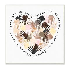 a heart shaped painting with hands and words in the shape of a handprinted heart