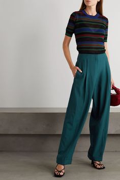 Teal Pants Outfit, Olive Pants Outfit, Turquoise Pants, Teal Outfits, Teal Pants, New York Outfit, Pa School, Pants For Woman, Olive Pants