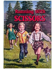 a book with two children running in the grass