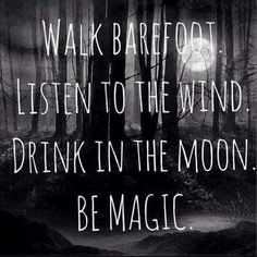 a black and white photo with the words walk barefoot listen to the wind drink in the moon