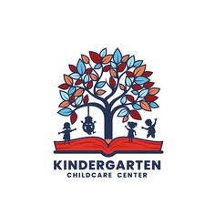 the logo for a children's care center that is designed to look like an open book