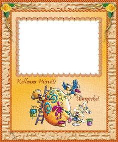 an ornate frame with flowers and butterflies on it, in the middle of a yellow background