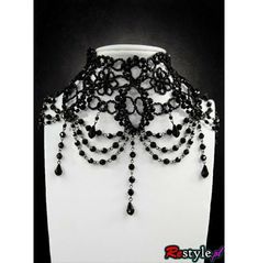 Create a gothic statement with this women's big black victorian beaded choker. buy today at rebelsmarket! Vintage Black Jewelry For Costume Party, Vintage Halloween Party Necklaces, Vintage Halloween Party Necklace, Adjustable Gothic Necklace For Formal Occasion, Gothic Beaded Necklaces For Halloween, Halloween Gothic Beaded Necklace, Gothic Black Beads Jewelry For Halloween, Black Steampunk Jewelry For Party, Black Vampire Style Necklaces For Party