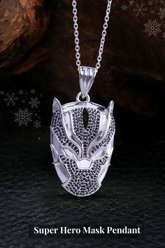 Super Hero Mask Pendant, Black Panther Pendant Necklace Inspired by One of the Most Fascinating Superhero, Made of High-Quality 925 Solid Sterling Silver Metal and Embellished with Premium Quality Round Black AAA Cubic Zirconia Diamonds of 1.65TCW Approx, Adds a Bold and Exotic Touch to any Outfit. Black Panther Necklace, Panther Necklace, Pendant Locket, Jewelry Black, Necklace For Men, Men Boys, Animal Jewelry, 925 Jewelry, Black Panther